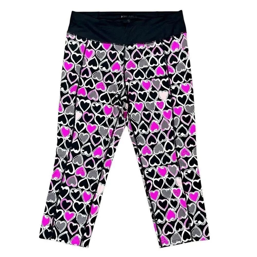 Betsey Johnson Performance Heart Pattern Workout Capri Leggings Large